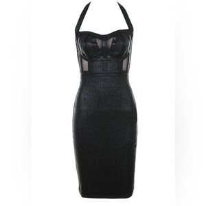 HOUSE OF CB Mariella Coated Black Dress size small